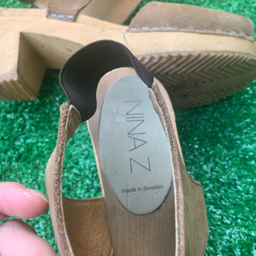 Nina Z size 37 tan leather wooden heels made in Sweden - Picture 4 of 5